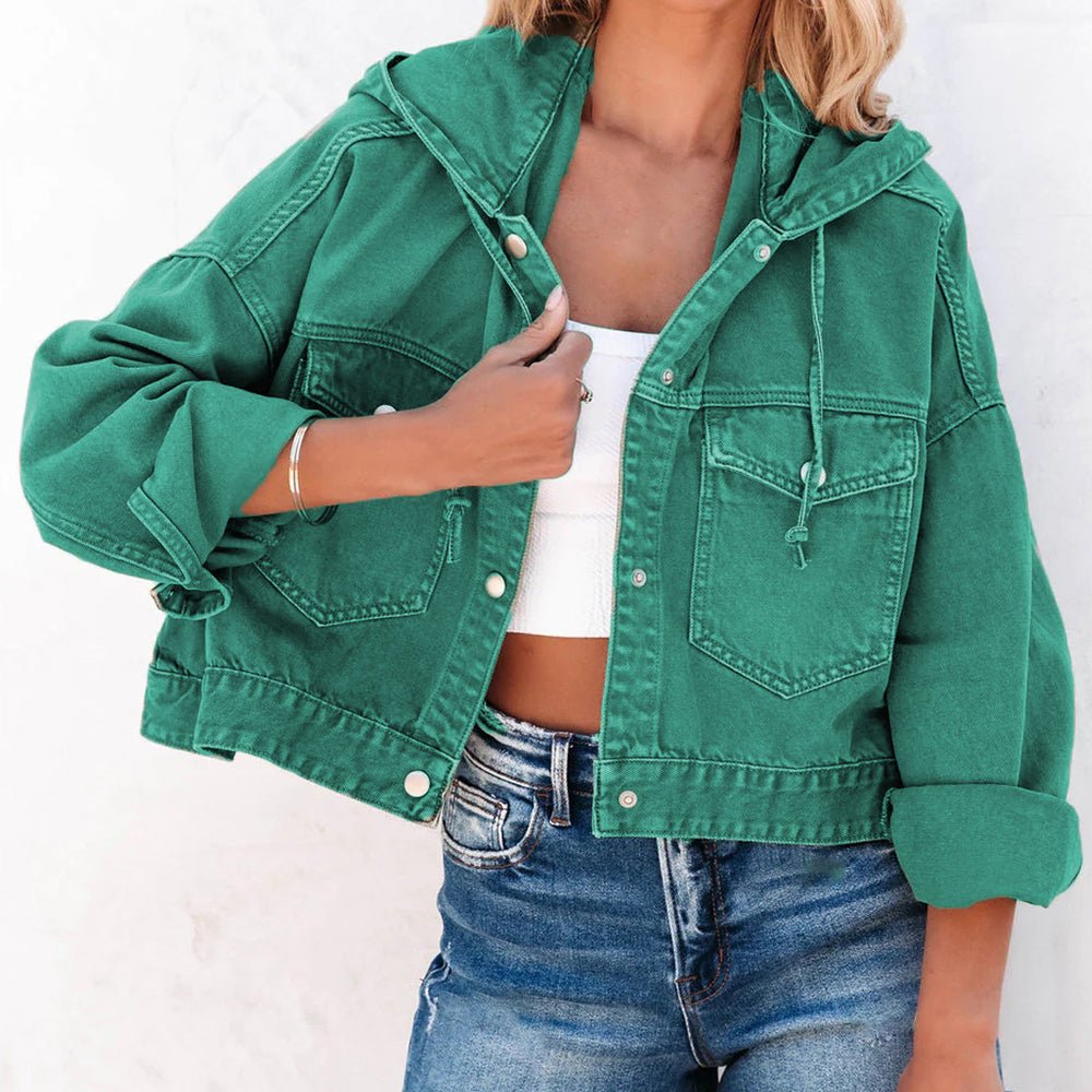 Hooded Dropped Shoulder Denim Jacket - Fashion Girl Online Store