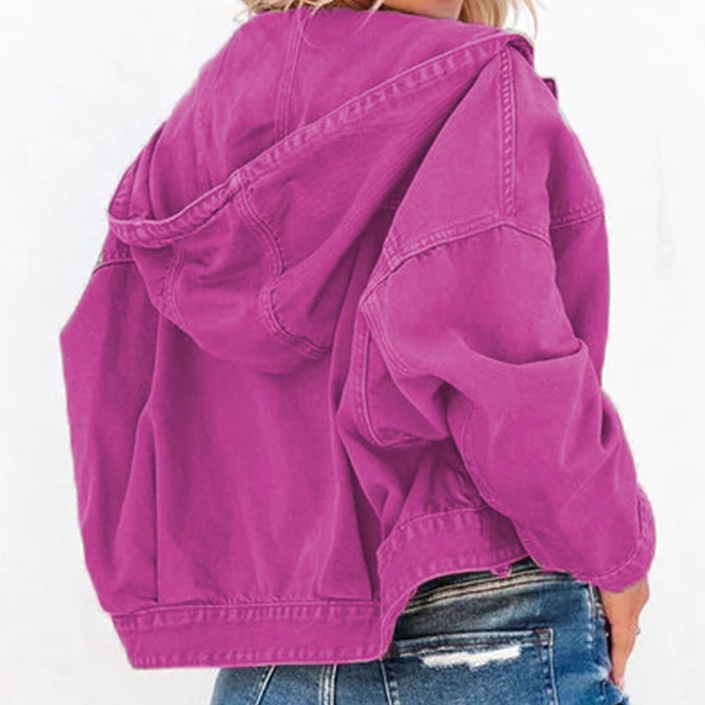 Hooded Dropped Shoulder Denim Jacket - Fashion Girl Online Store