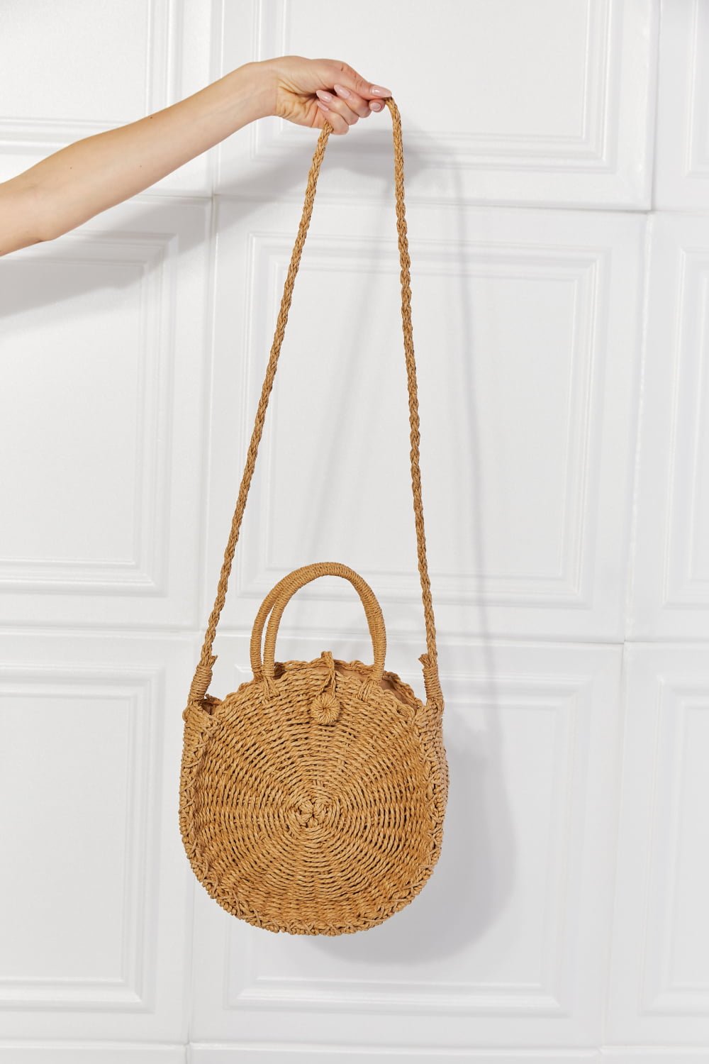 Justin Taylor Feeling Cute Rounded Rattan Handbag in Camel - Fashion Girl Online Store