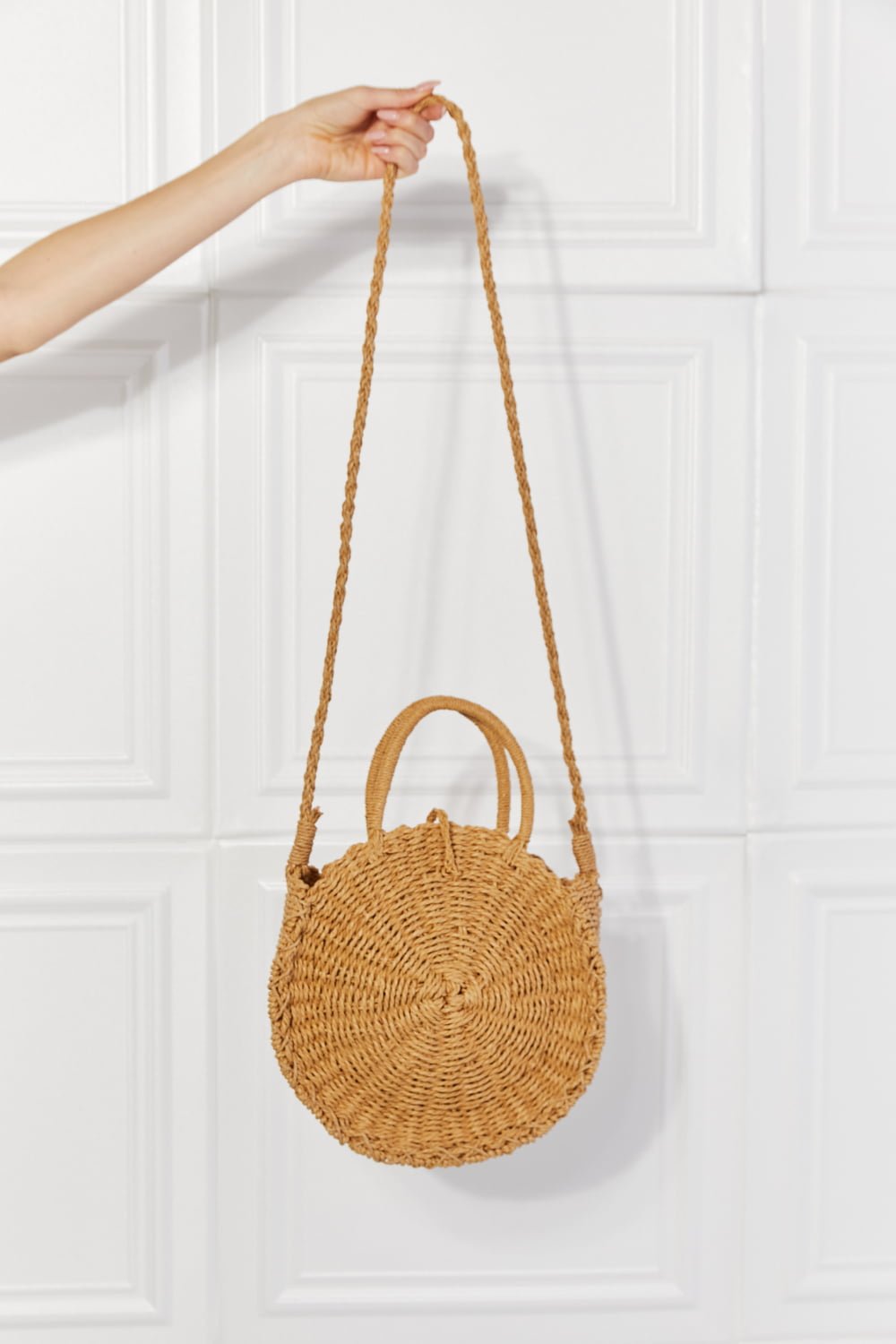Justin Taylor Feeling Cute Rounded Rattan Handbag in Camel - Fashion Girl Online Store