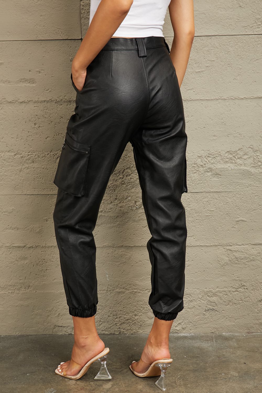 Kancan High Rise Leather Joggers - Fashion Girl Online Store