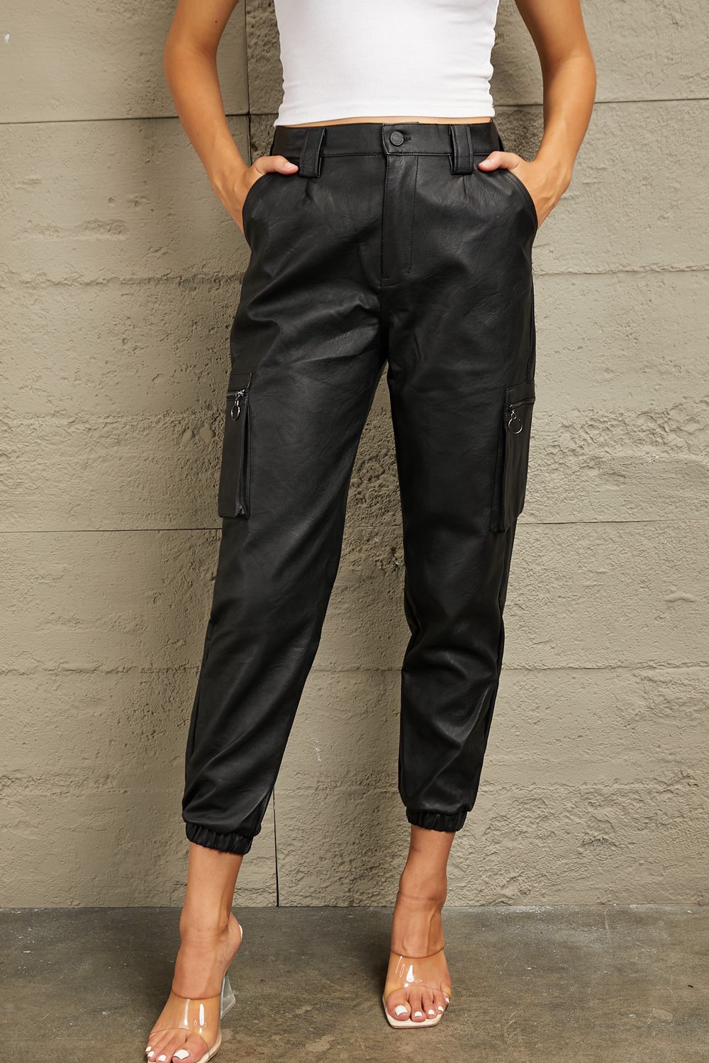 Kancan High Rise Leather Joggers - Fashion Girl Online Store