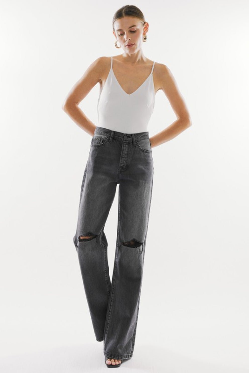 Kancan High Waist Distressed Knee Jeans - Fashion Girl Online Store