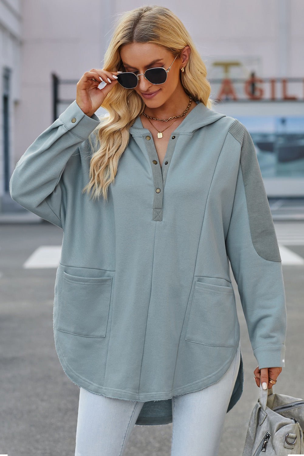 Long Sleeve Buttoned Hoodie with Pockets - Fashion Girl Online Store