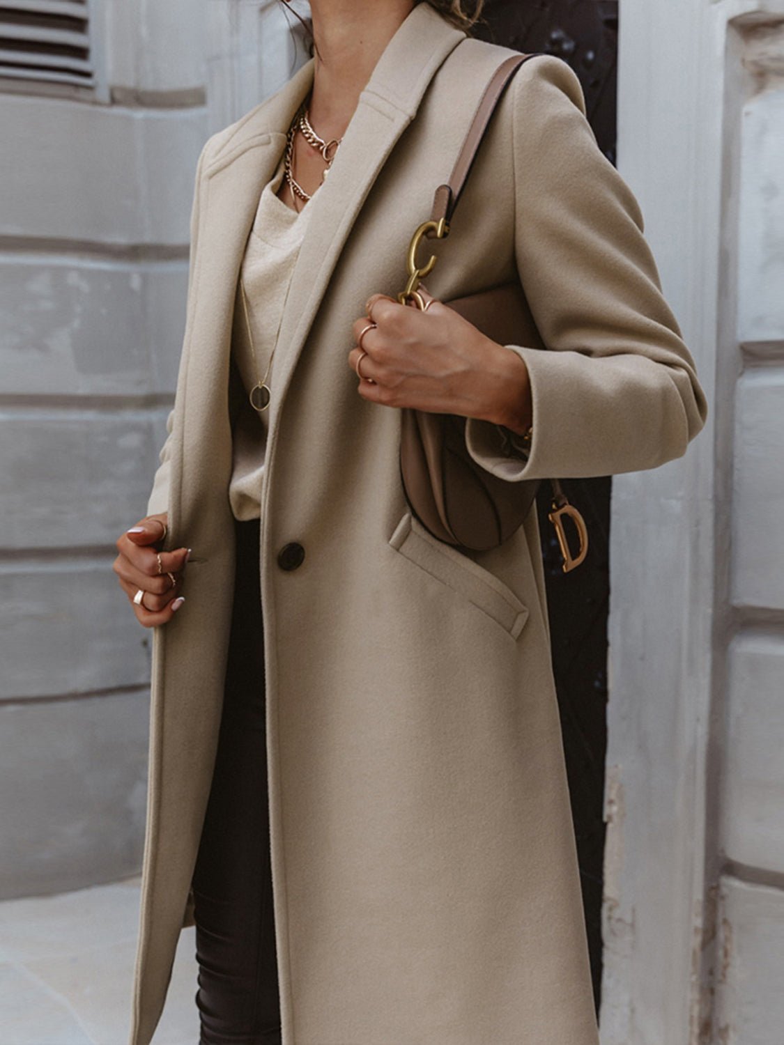 Long Sleeve Longline Coat with Pockets - Fashion Girl Online Store
