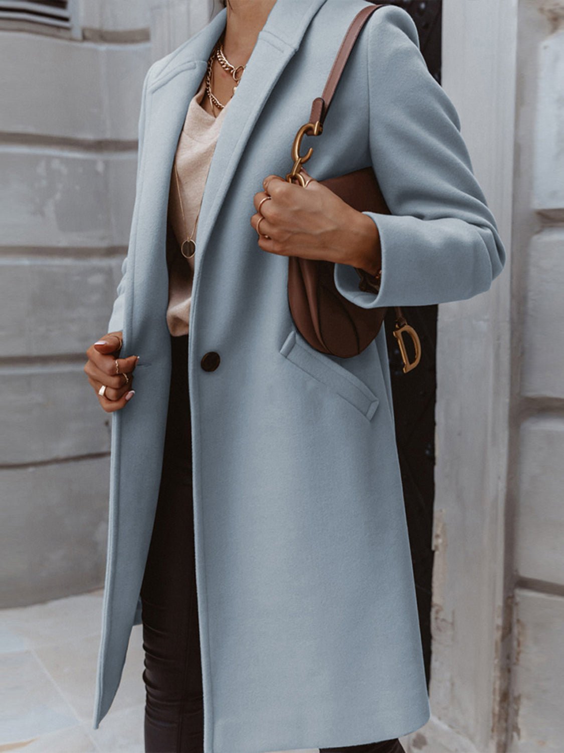 Long Sleeve Longline Coat with Pockets - Fashion Girl Online Store