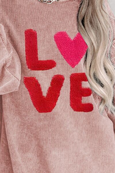 LOVE Round Neck Dropped Shoulder Sweatshirt - Fashion Girl Online Store