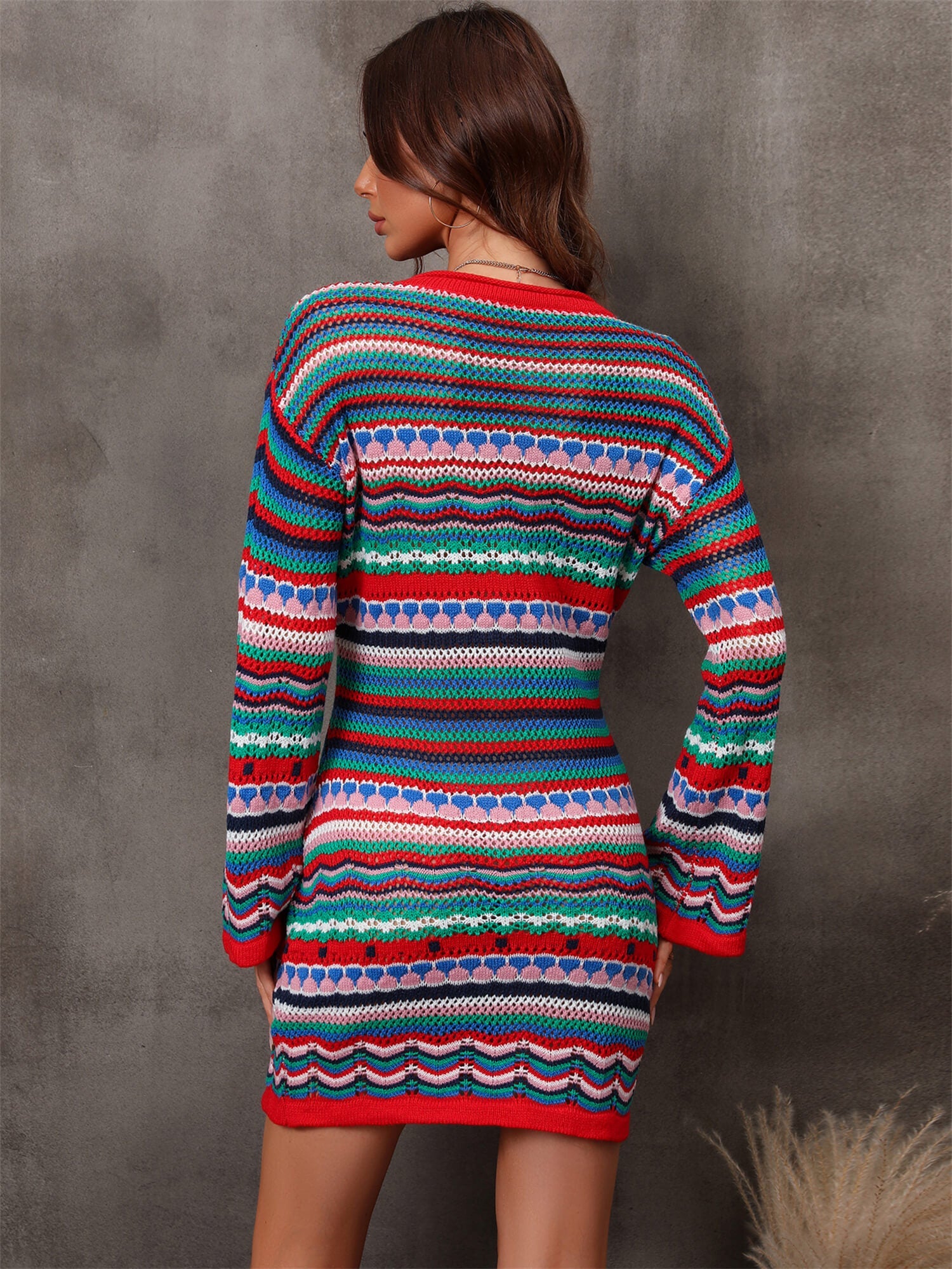 Multicolored Stripe Dropped Shoulder Sweater Dress - Fashion Girl Online Store