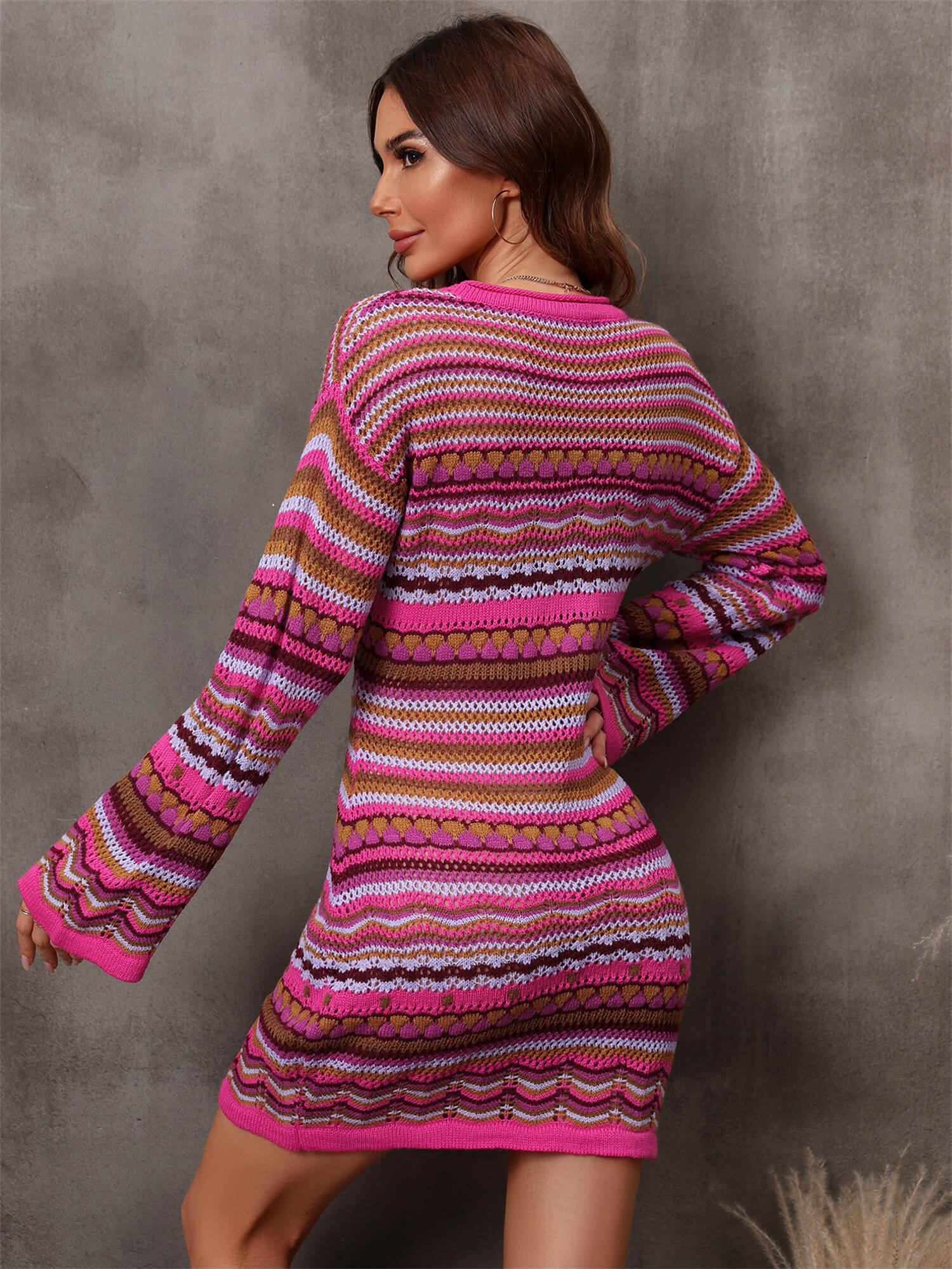 Multicolored Stripe Dropped Shoulder Sweater Dress - Fashion Girl Online Store