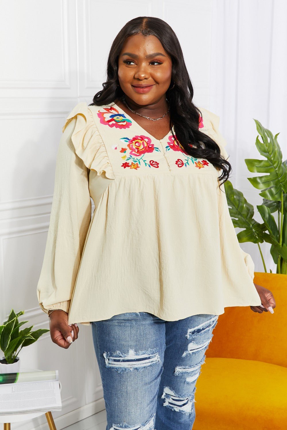 ODDI Full Size Just Like Mama Embroidered Blouse - Fashion Girl Online Store