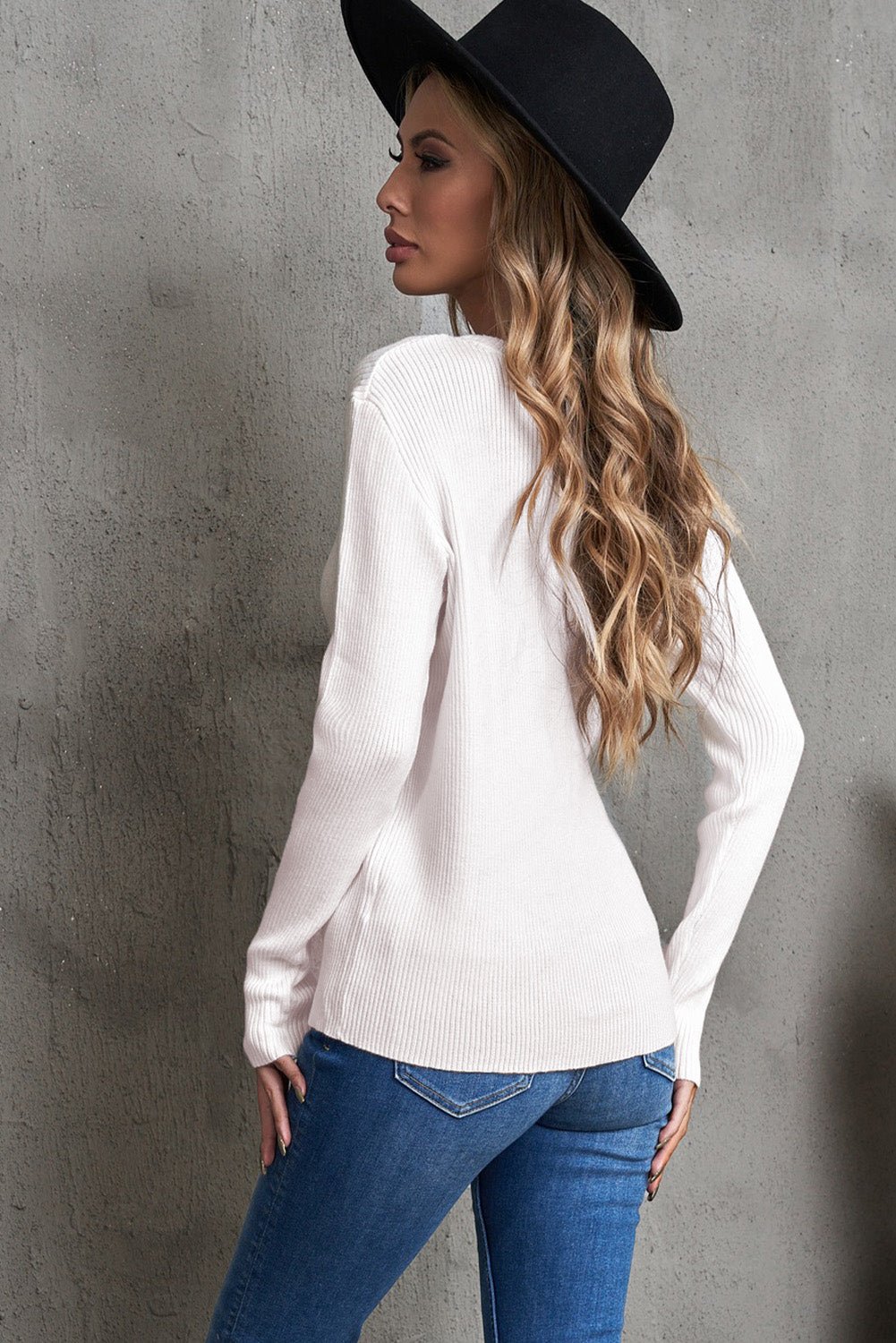 One-Shoulder Long Sleeve Ribbed Top - Fashion Girl Online Store
