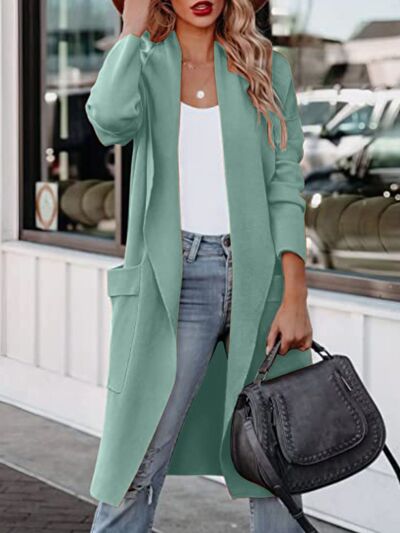 Open Front Dropped Shoulder Outerwear - Fashion Girl Online Store