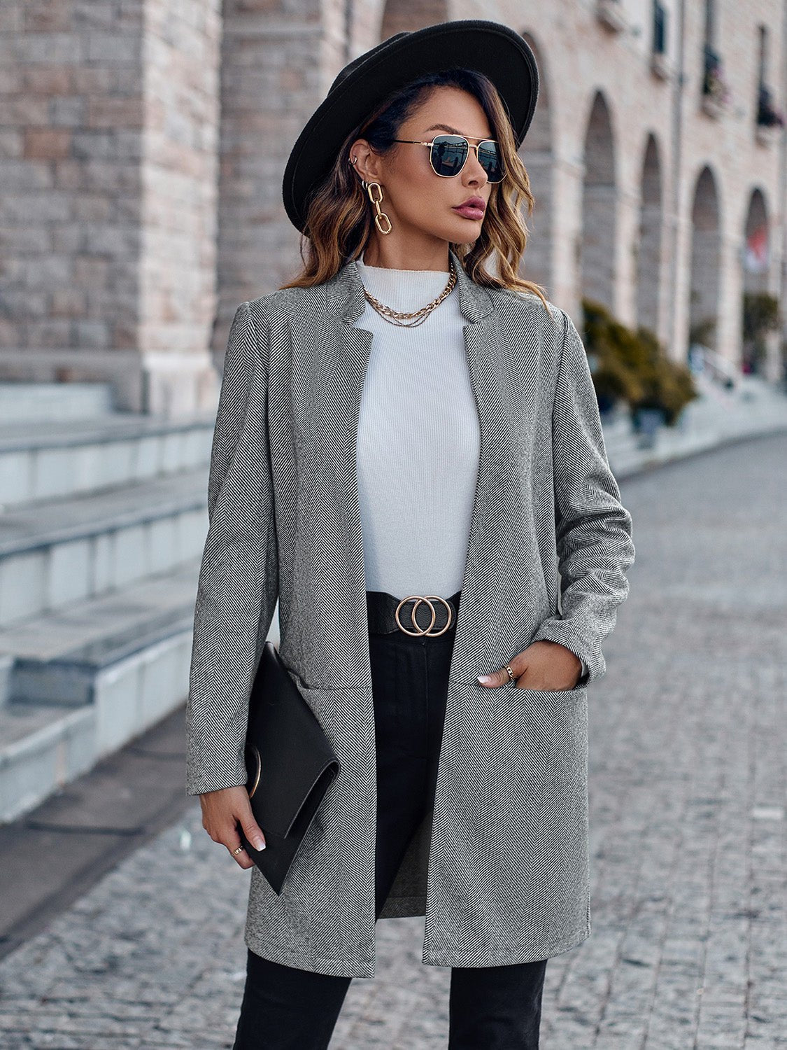 Open Front Long Sleeve Blazer - Fashion Girl Online Store
