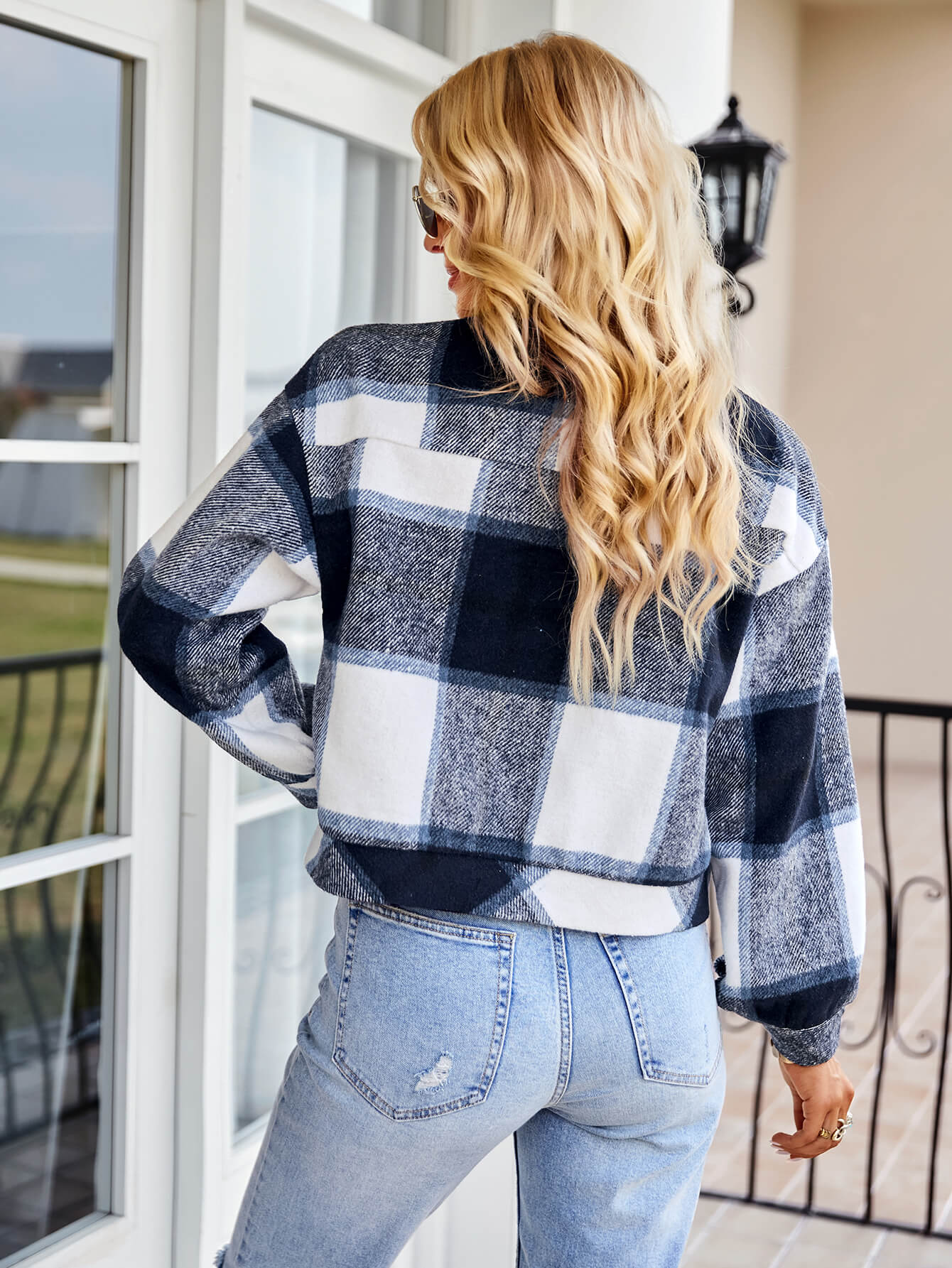Plaid Button Front Dropped Shoulder Collared Jacket - Fashion Girl Online Store
