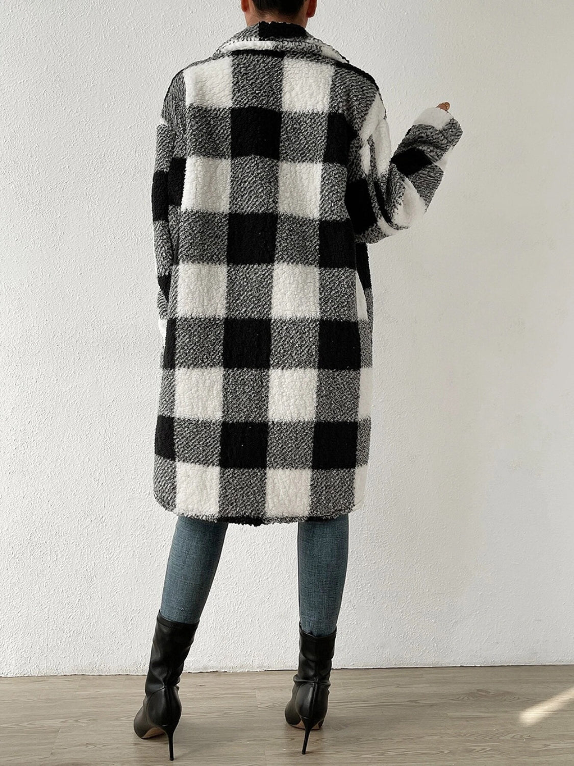 Plaid Collared Neck Button Down Coat - Fashion Girl Online Store