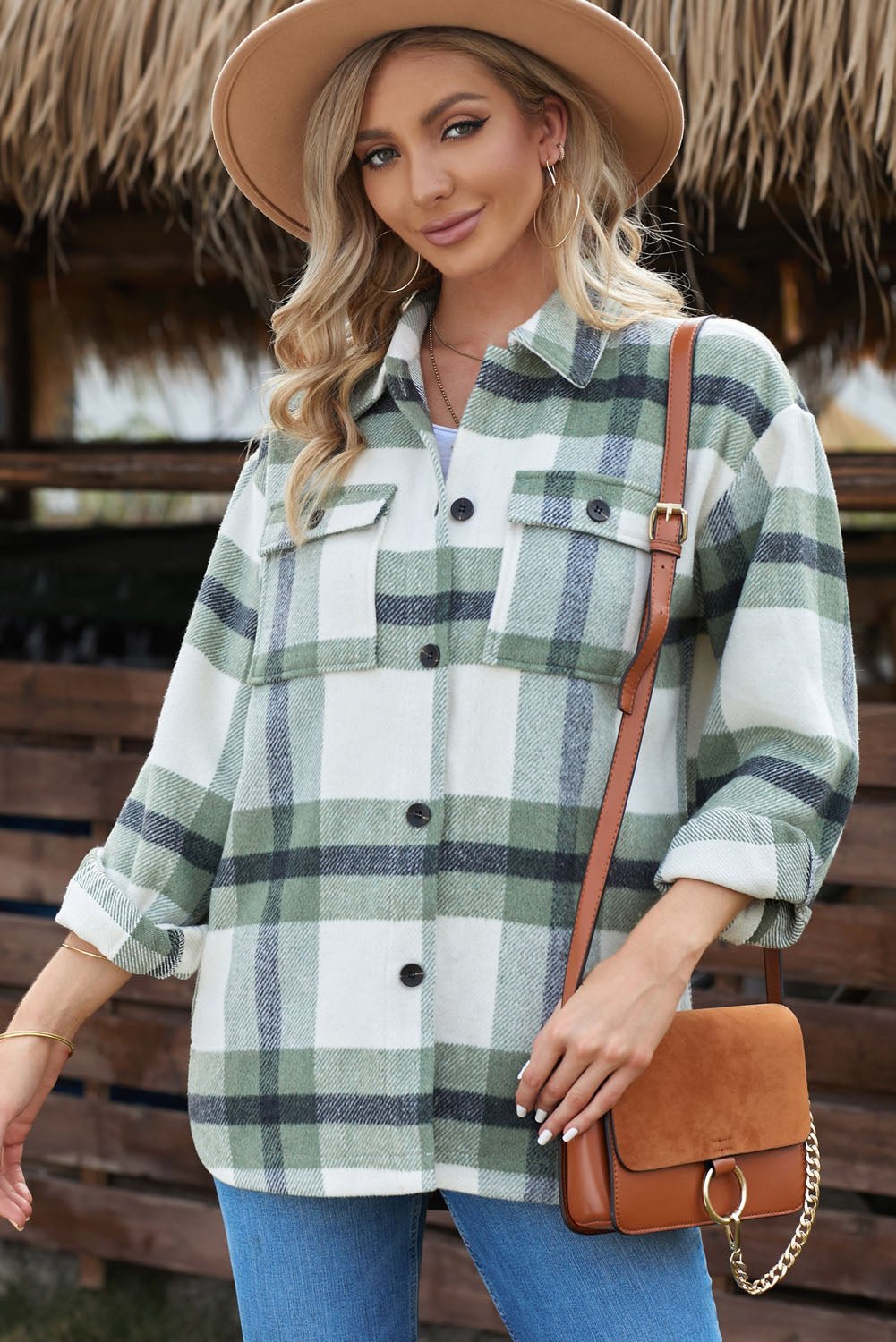 Plaid Dropped Shoulder Pocket Shacket - Fashion Girl Online Store