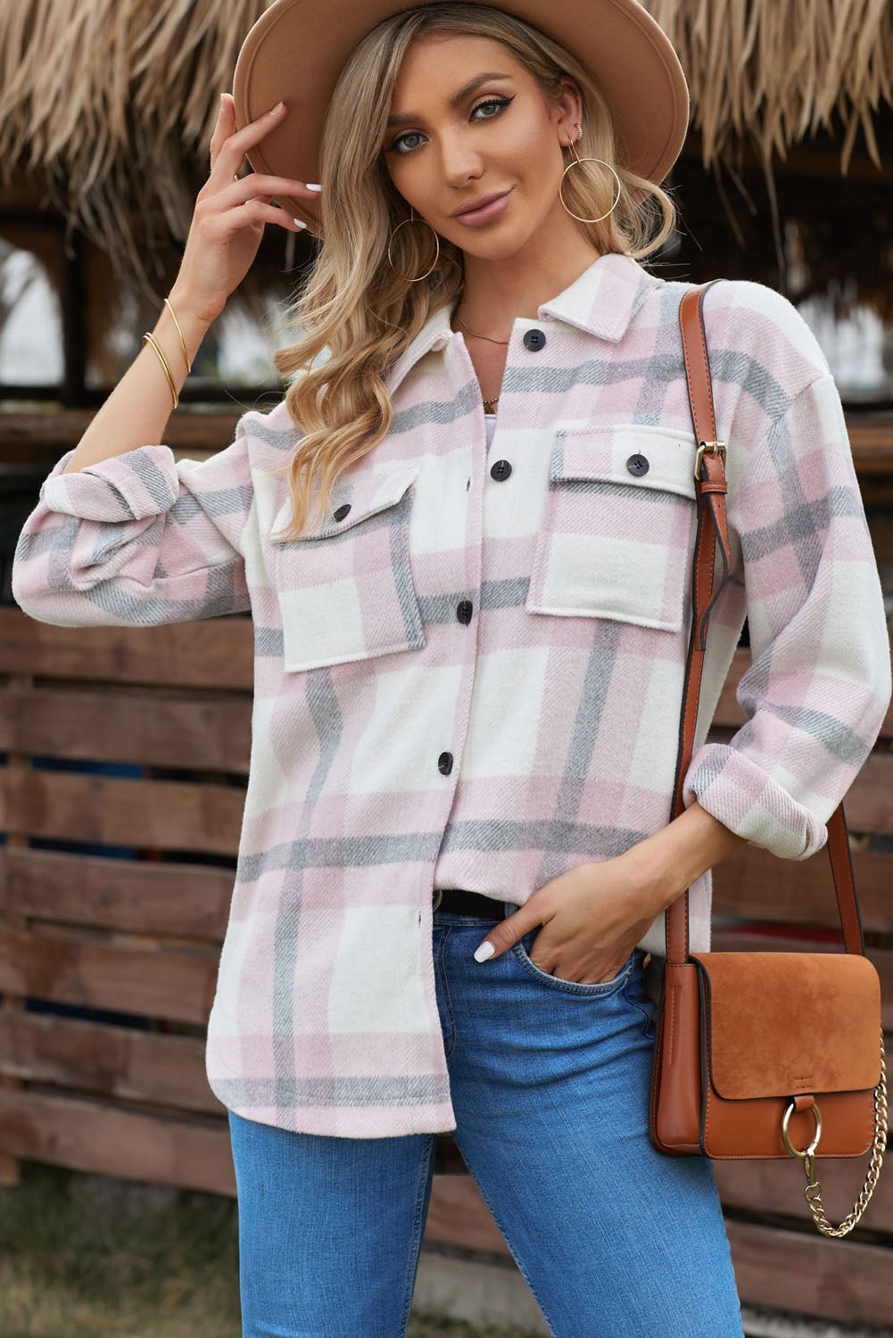 Plaid Dropped Shoulder Pocket Shacket - Fashion Girl Online Store