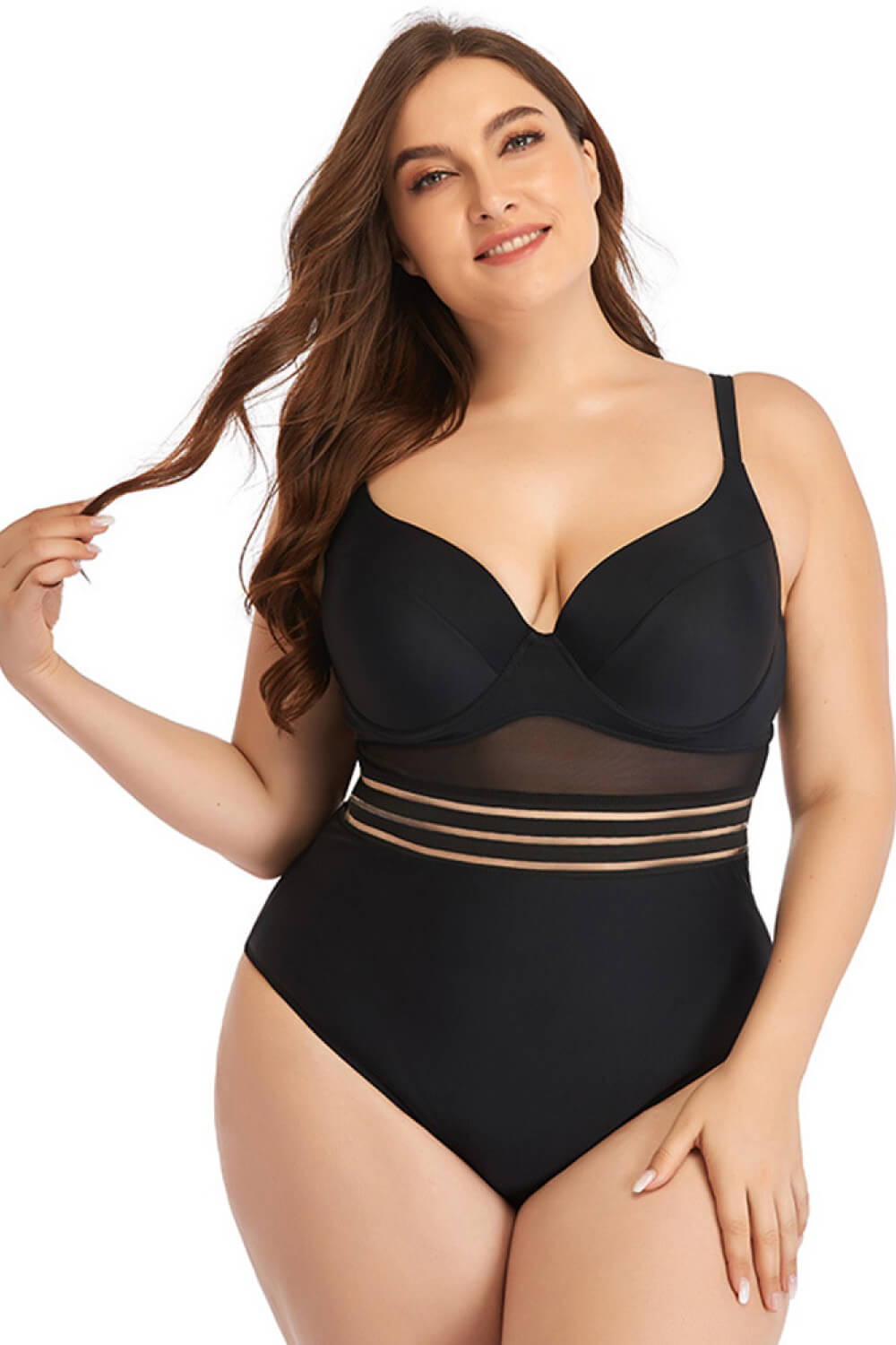 Plus Size Spliced Mesh Tie-Back One-Piece Swimsuit - Fashion Girl Online Store