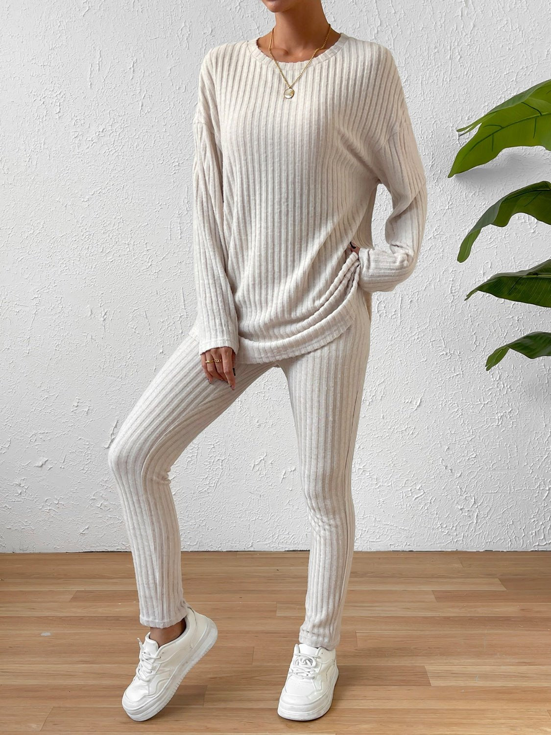 Ribbed Top and Pants Lounge Set - Fashion Girl Online Store