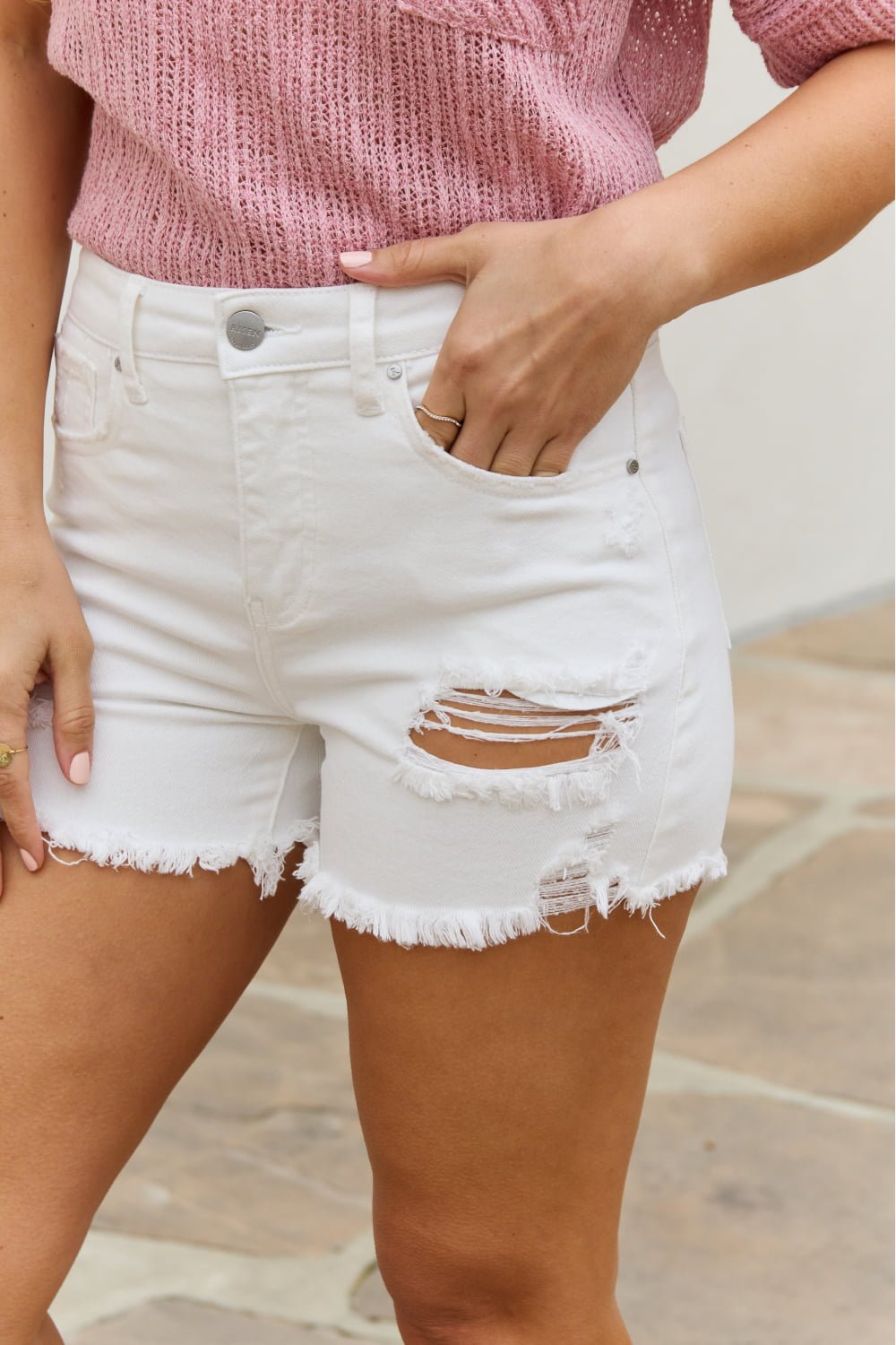 RISEN Lily High Waisted Distressed Shorts - Fashion Girl Online Store