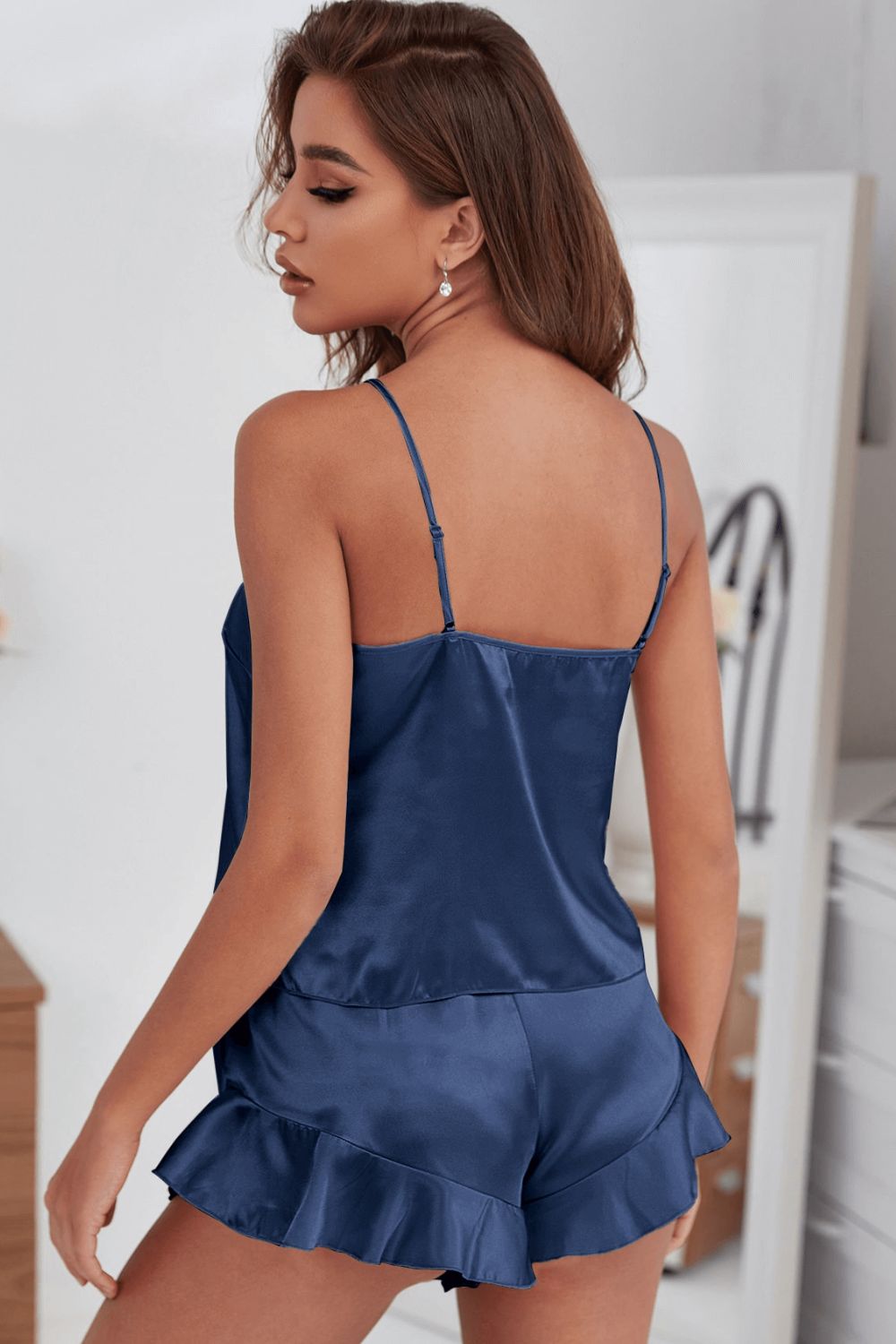 Satin Cami, Ruffle Hem Shorts Pajama Set - Fashion Girl Online Store