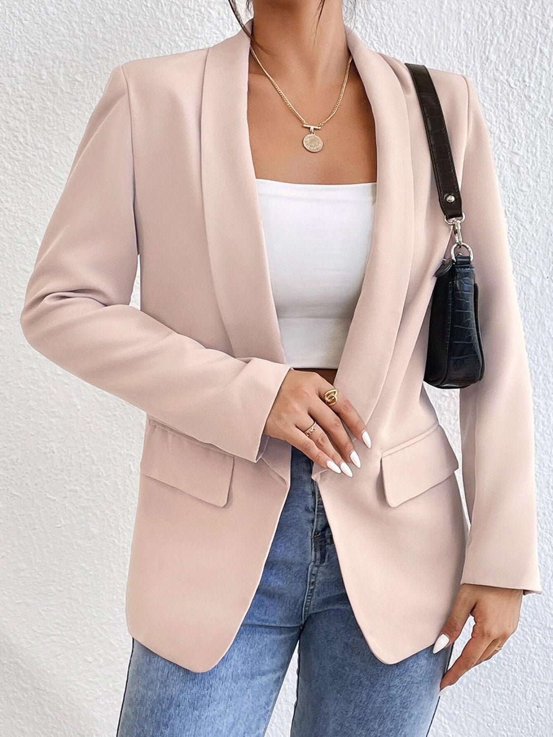 Shawl Collar Long Sleeve Blazer - Fashion Girl Online Store