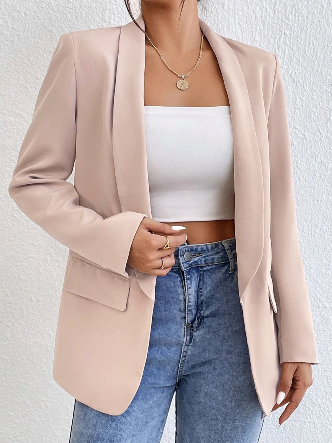 Shawl Collar Long Sleeve Blazer - Fashion Girl Online Store