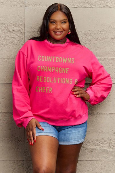 Simply Love Full Size COUNTDOWNS CHAMPAGNE RESOLUTIONS & CHEER Round Neck Sweatshirt - Fashion Girl Online Store
