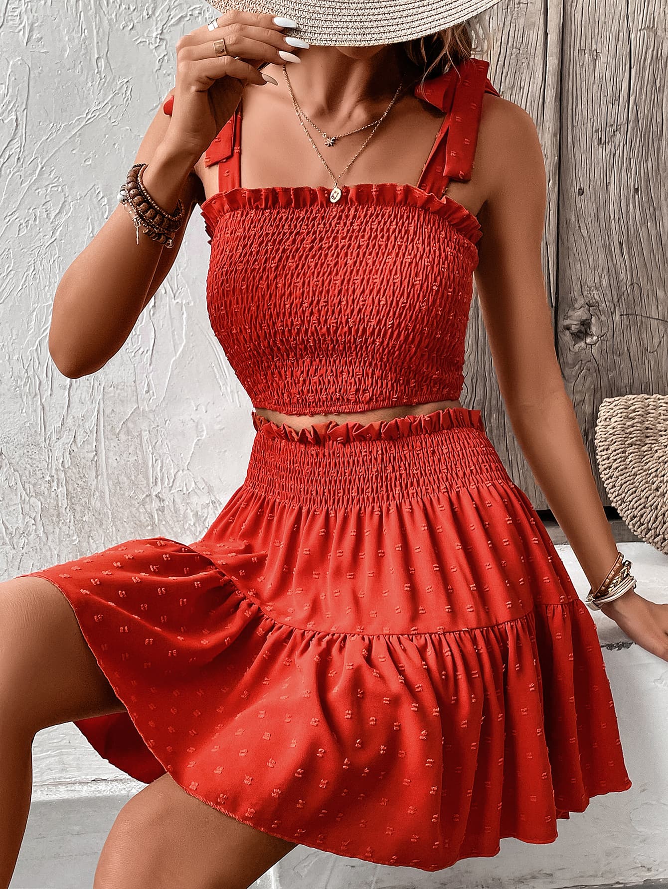 Smocked Tank and Frill Trim Skirt Set - Fashion Girl Online Store