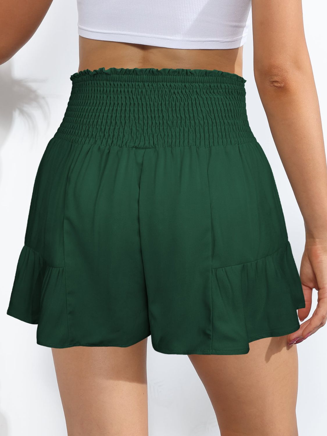 Smocked Tie-Front High-Rise Shorts - Fashion Girl Online Store