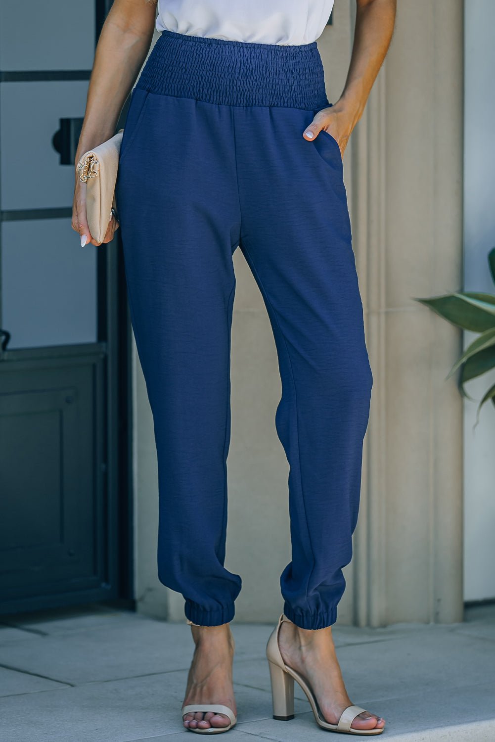 Smocked Waist Joggers with Pockets - Fashion Girl Online Store