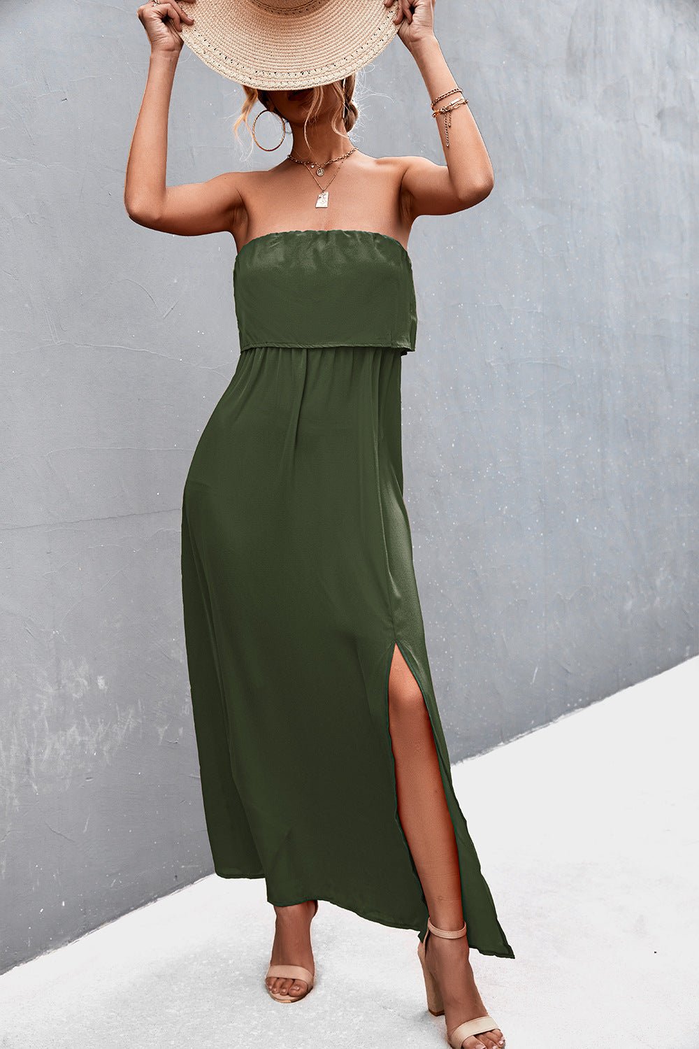Strapless Split Maxi Dress - Fashion Girl Online Store