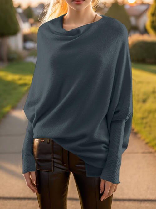 Texture Round Neck Long Sleeve Sweater - Fashion Girl Online Store