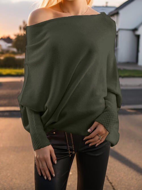 Texture Round Neck Long Sleeve Sweater - Fashion Girl Online Store