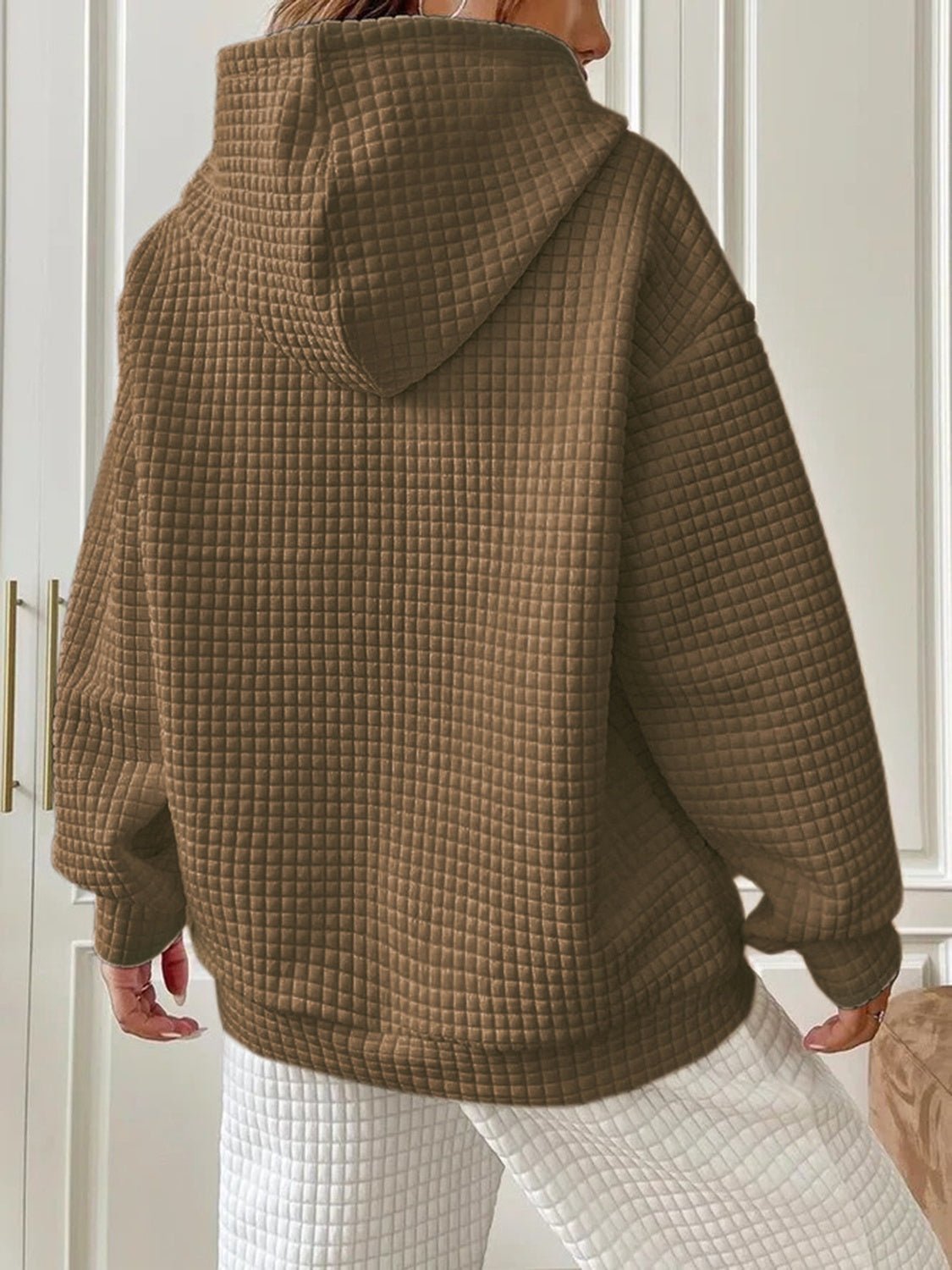 Textured Drawstring Drop Shoulder Hoodie - Fashion Girl Online Store