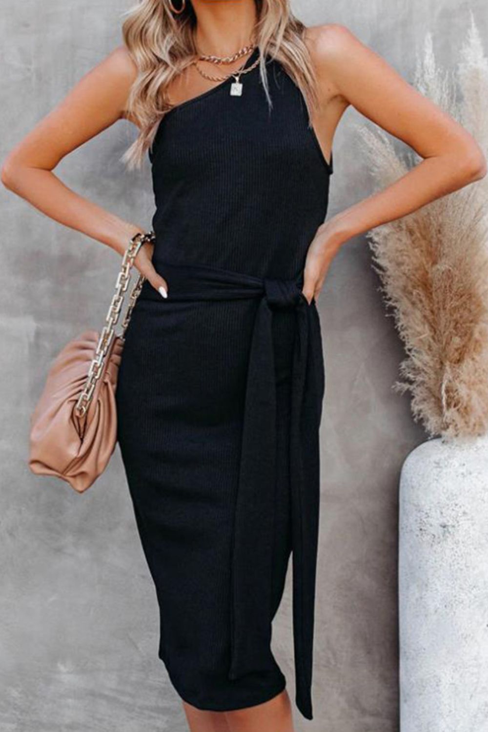 Tie Front One-Shoulder Sleeveless Dress - Fashion Girl Online Store