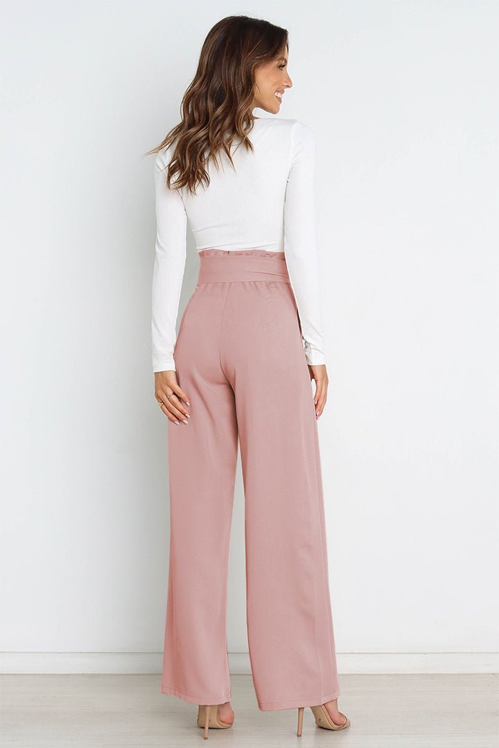 Tie Front Paperbag Wide Leg Pants - Fashion Girl Online Store
