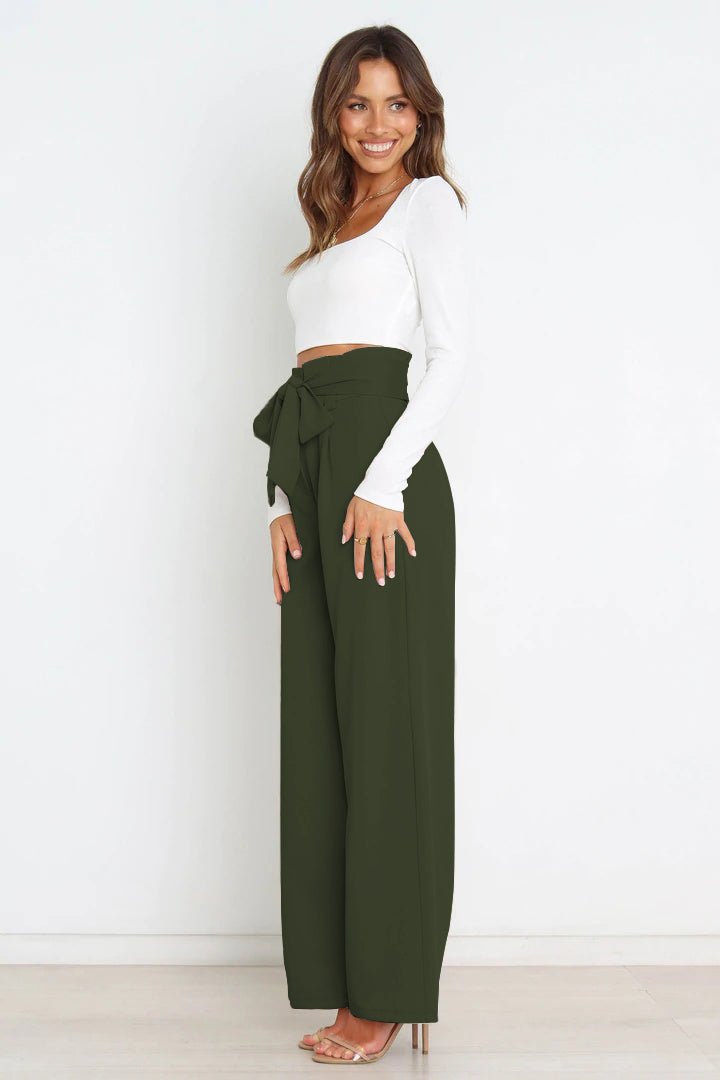 Tie Front Paperbag Wide Leg Pants - Fashion Girl Online Store