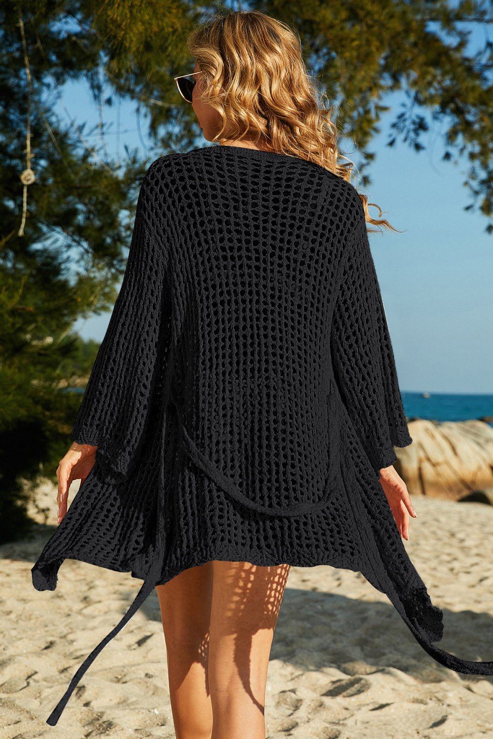 Tie-Waist Openwork Crochet Cover Up - Fashion Girl Online Store