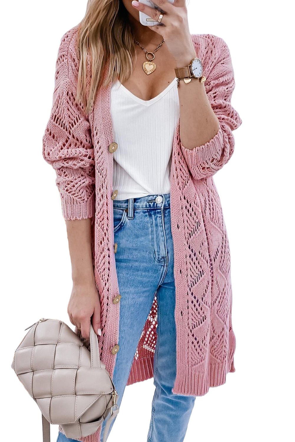 V-Neck Long Sleeve Cardigan - Fashion Girl Online Store