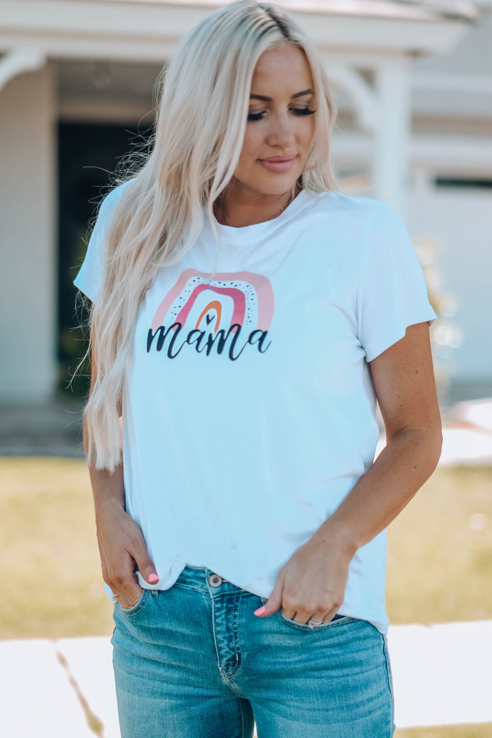 Women Graphic Round Neck Tee Shirt - Fashion Girl Online Store