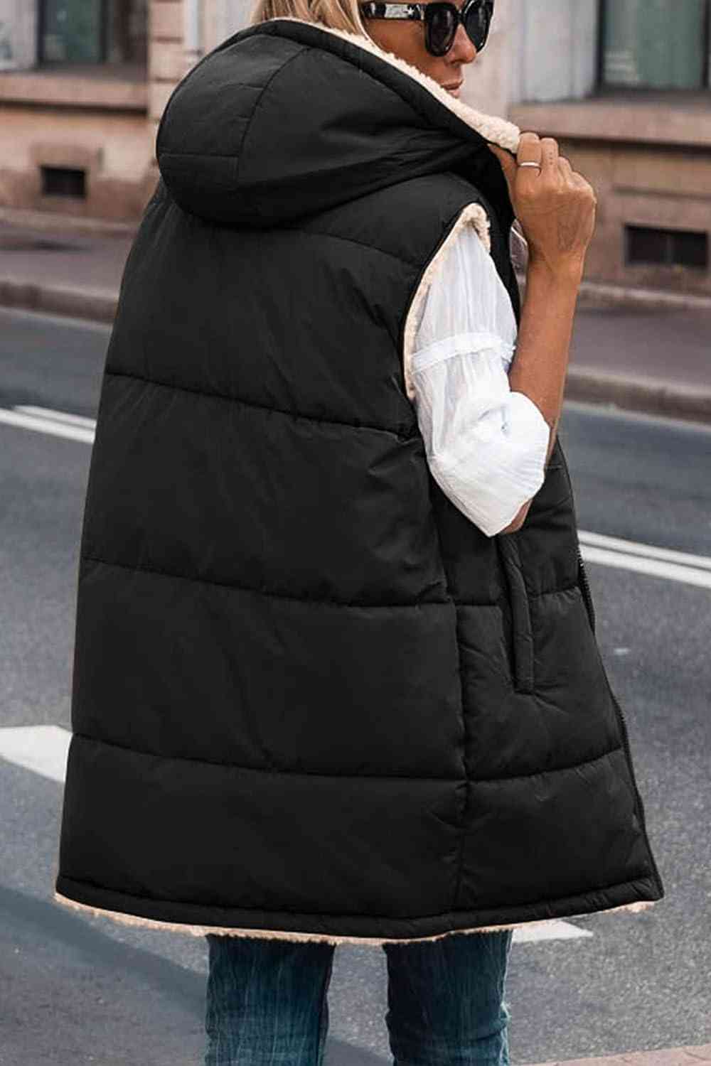 Zip-Up Longline Hooded Vest - Fashion Girl Online Store